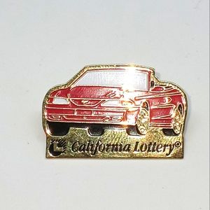 California Lottery Lapel Pin Gold Tone Metal Red Sports Car